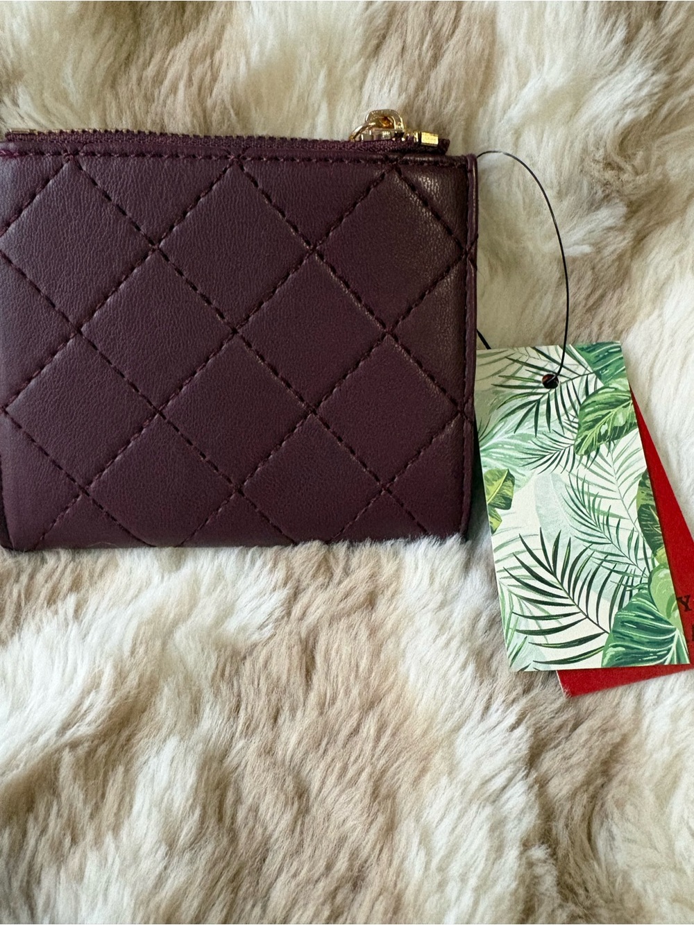 Badgley Mischka Quilted Plum Card Wallet with Gold Hardware - Picture 4 of 5